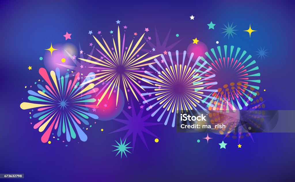 Fogos de artifício e fundo de celebração, vencedor, cartaz de vitória e banner - Vetor de Fogos de artifício - Evento de entretenimento royalty-free