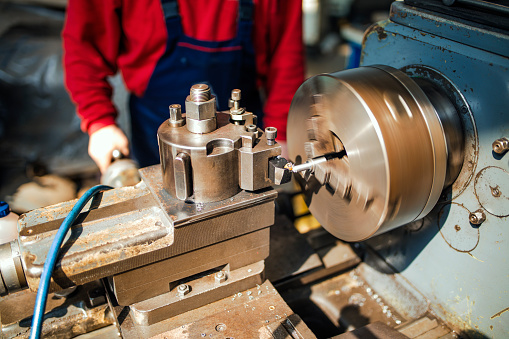 Metal Factory work on lathe machine