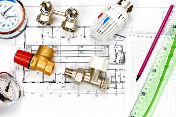 mühendislik ısıtma. konsept isıtma. ev için ısıtma projesi. - isıtma tesisatı mühendisi stok fotoğraflar ve resimler