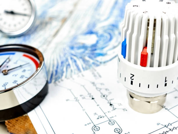 mühendislik isıtma. konsept isıtma. ev için ısıtma projesi. - isıtma tesisatı mühendisi stok fotoğraflar ve resimler