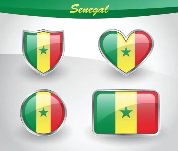 Vector illustration of Glossy Senegal flag icon set