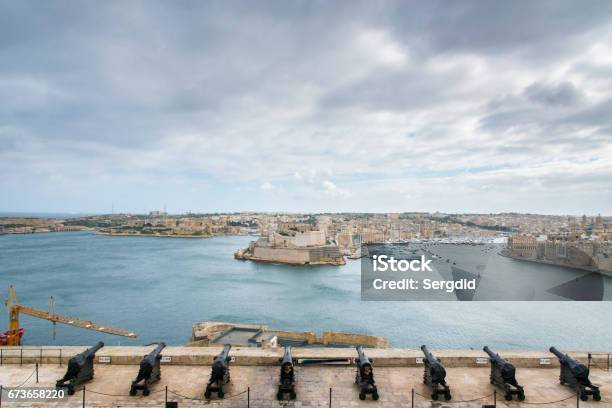 Saluting Battery Valletta Grand Harbor Malta Stock Photo - Download Image Now - Bay of Water, Maraca, Ancient