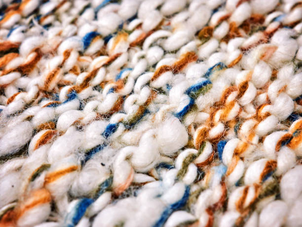istock Knitted product carpet plaid close up  fiber  thread texture wool shaggy 673664310