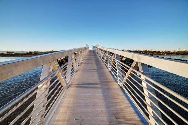 aluminium alloy bridge at sunset