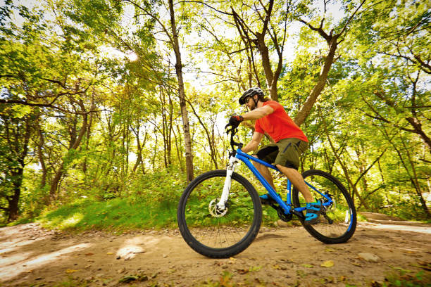 istock Mountain Biking in Wooded Biking Trail 673674942