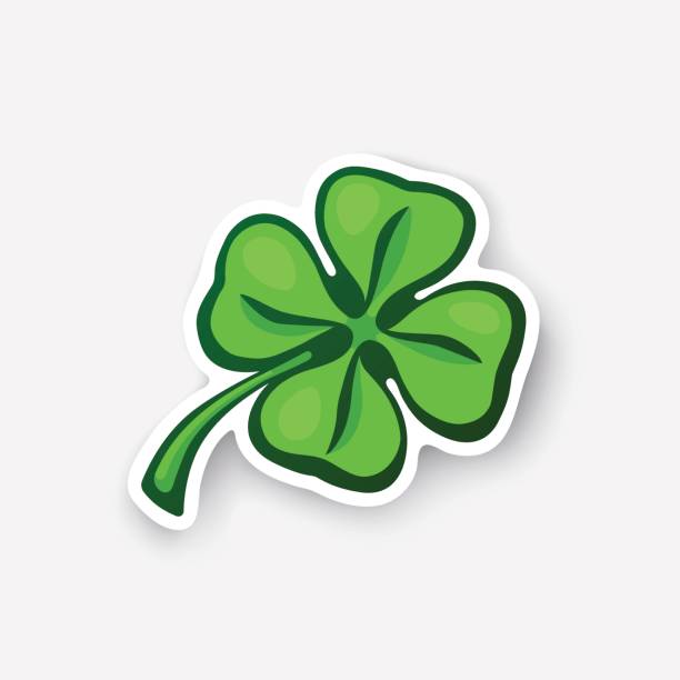 Cartoon sticker green clover Vector illustration. Green clover. Lucky quatrefoil. Good luck symbol. Four leaf clover. Cartoon sticker in comic style with contour. Decoration for greeting cards, posters, patches, prints for clothes, emblems shamrock stock illustrations