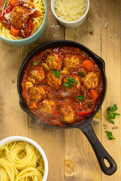 istock Meatballs in tomato sauce with spaghetti 673678446