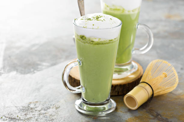 istock Matcha latte in tall glasses 673713062
