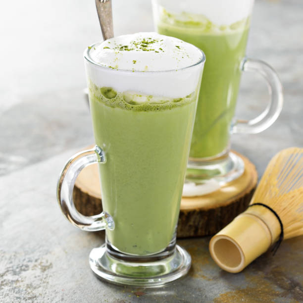 istock Matcha latte in tall glasses 673713132