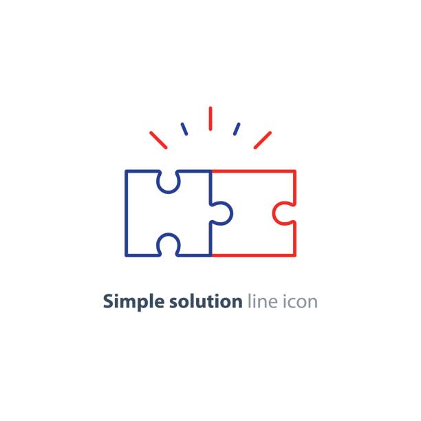 Common ground concept, puzzle parts together, cooperation Simple solutions concept, compatibility line icon, assemble puzzle pieces, solving problem things that go together stock illustrations