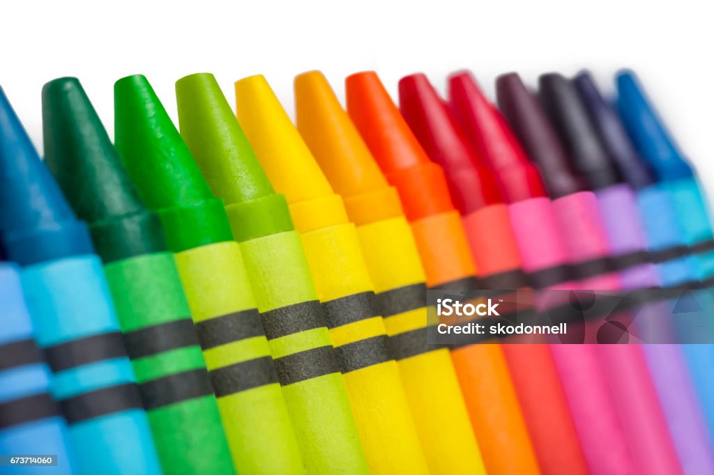 Colorful Coloring Crayons In A Row Isolated On A White Background