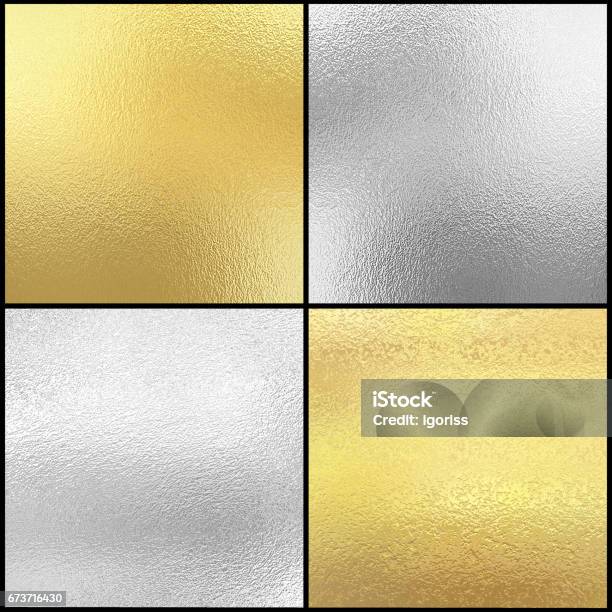 Set Of Silver And Gold Foil Texture Background Stock Illustration - Download Image Now - Foil - Material, Gold - Metal, Gold Colored