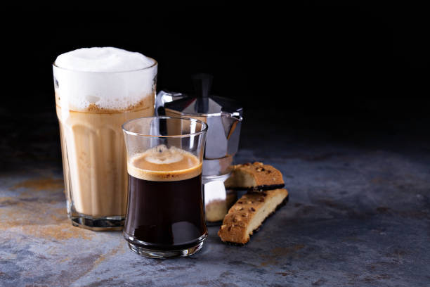 istock Coffee latte, black espresso and viennese coffee 673717180
