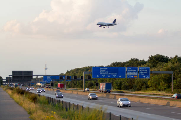 istock Airplane landing in Frankfurt 673726244