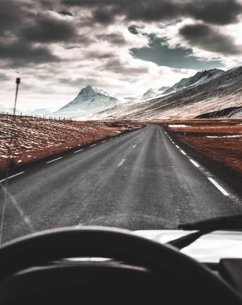 on the raod in iceland on the raod in iceland vintage steering wheel stock pictures, royalty-free photos & images