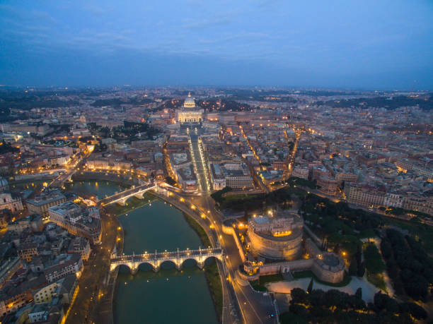 Vatican  Italy Beautiful aerial view over the City of Rome, Vatican, Castel Sant Angelo fortress and bridge lazio photos stock pictures, royalty-free photos & images