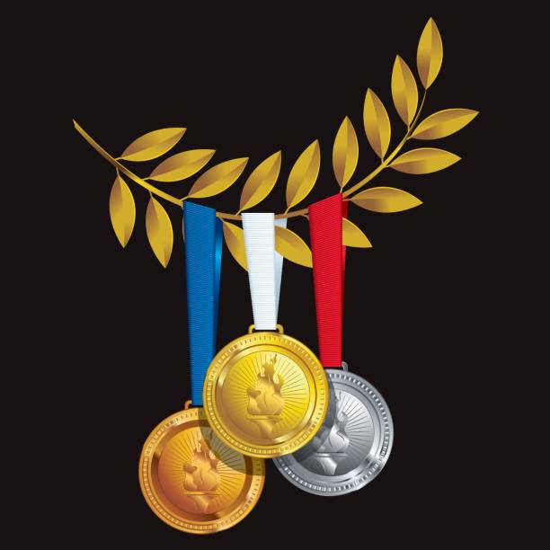 award medals hanging from gold laurel branch vector art illustration