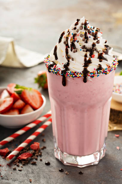 istock Strawberry milkshake with whipped cream 673747940