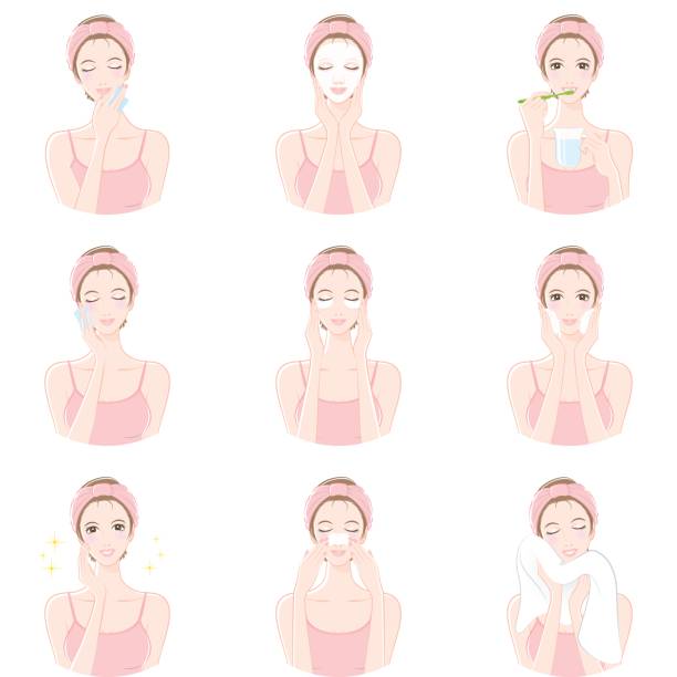 kobiety, które pielęerują skórę - beauty treatment obrazy stock illustrations