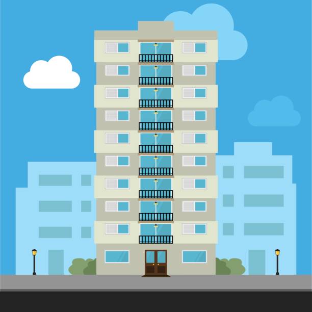 ilustraciones, imágenes clip art, dibujos animados e iconos de stock de icono de edificios y oficina icono - ilustración - high rise apartments