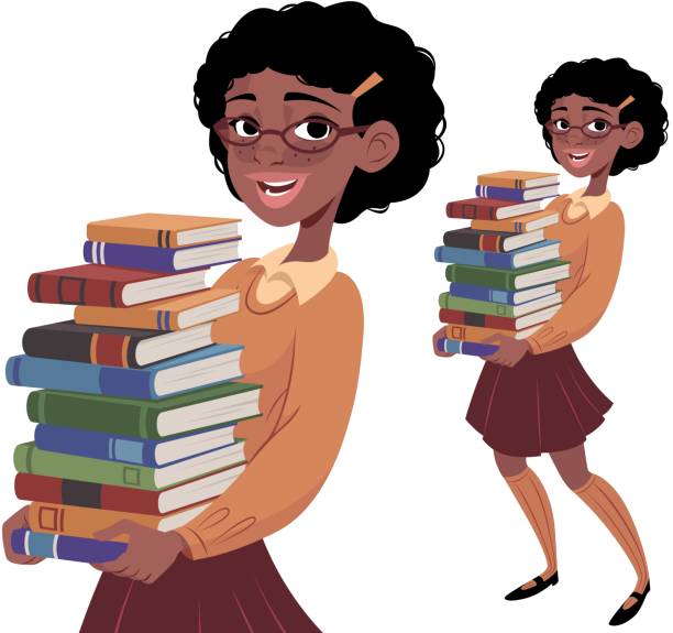 Nerdy Girl Carrying Books A nerdy girl carrying books kids reading clipart stock illustrations