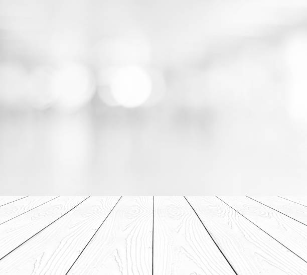 istock Perspective white wood over blur bokeh background, room, table, interior design, product display montage, vintage style 673771364