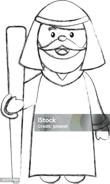 Saint Joseph Manger Character Stock Illustration - Download Image Now - Adult, Advent, Cartoon