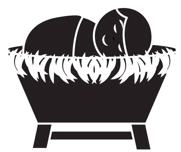 Vector illustration of jesus baby on Straw cradle manger character