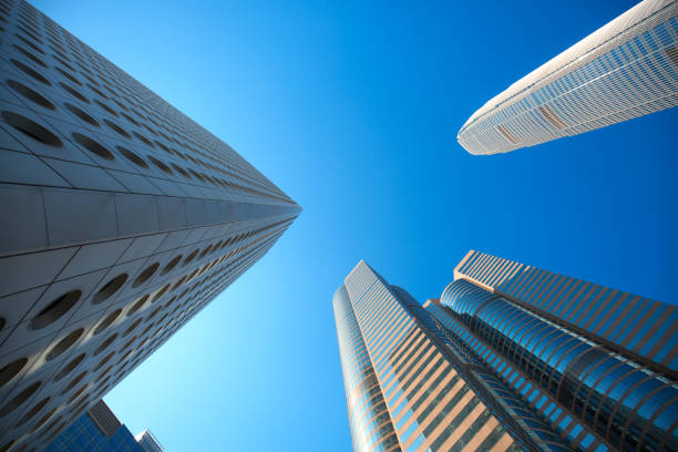 istock Low angle of tall corporate buildings. 673777238