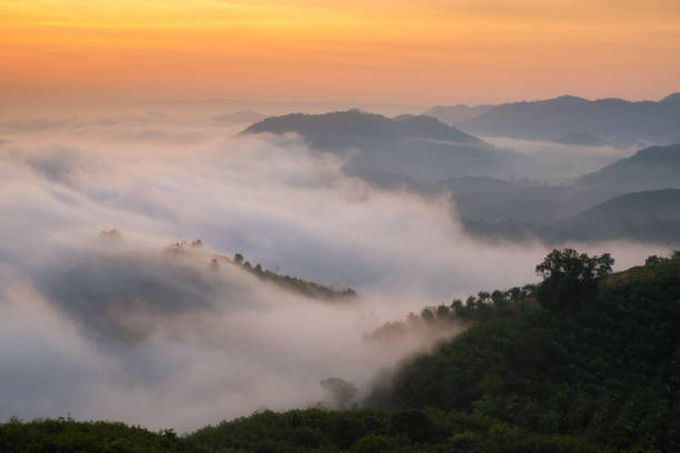 istock Amazing nature mist moving over the nature mountains 673787660