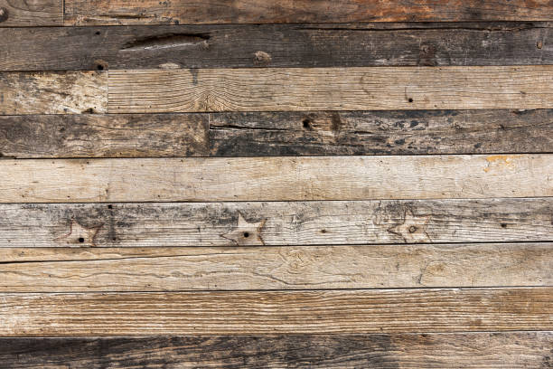 istock Wooden pattern of classic wood plank wall texture background. 673791116