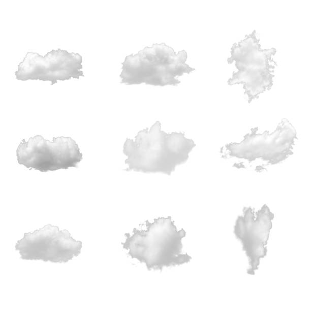 nature white clouds collection isolate on white background - clear sky sky sunny day isolated imagens e fotografias de stock