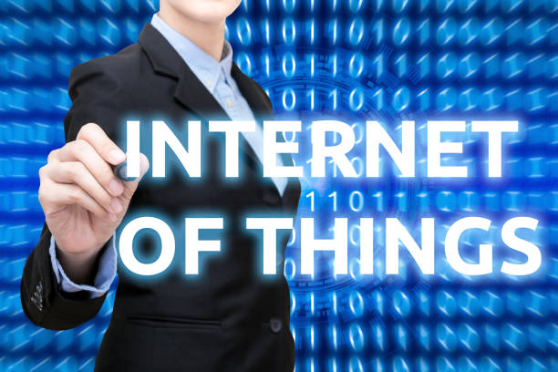istock Smart business woman writing internet of things technology concept 673798596