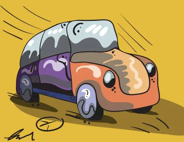 Vector illustration of VW Beetle with Peace Signs and Dripping Paint warm color