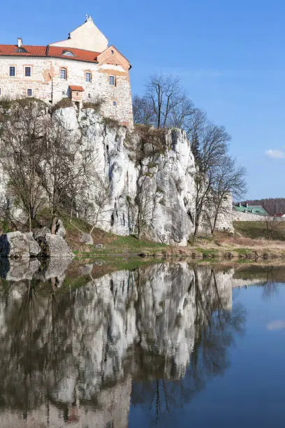 Benedictine abbey in Tyniec near Krakow, reflection in the water , Poland