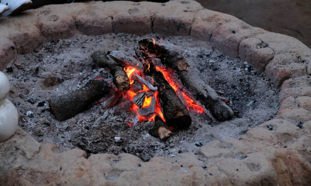 istock Wood burning in the fireplace closeup.(Selective focus) 673812370