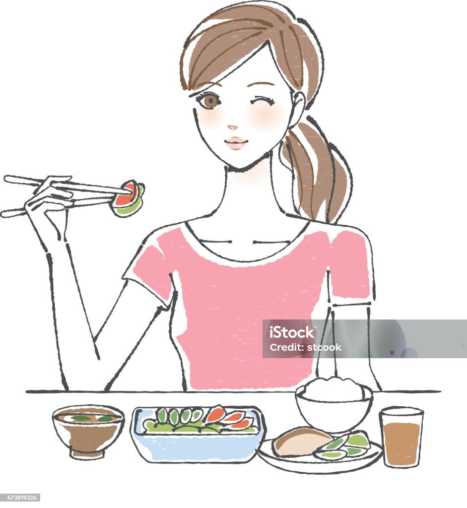 Một Người Phụ Nữ Có Chế Độ Ăn Uống Cân Bằng Hình minh họa Sẵn có ...
