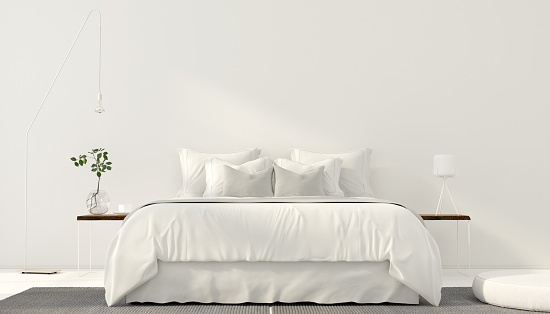 3D illustration. Minimalistic interior of white bedroom