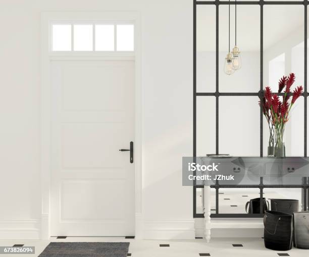 Interior Of White Entrance Hall Stock Photo - Download Image Now - Entrance Hall, Building Entrance, Corridor