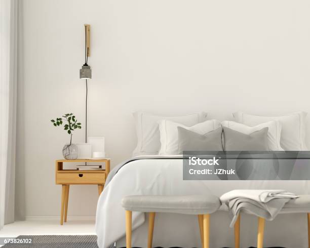 Moderne Helle Grau Schlafzimmer Innenraum Stockfoto und mehr Bilder von Schlafzimmer - Schlafzimmer, Spärlichkeit, Modern