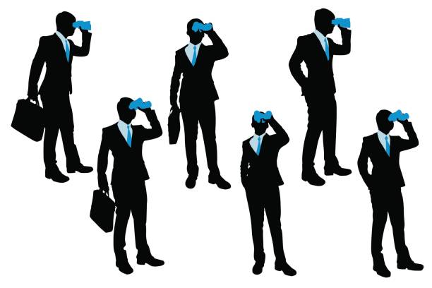 silhouette of businessman silhouette of businessman use binocular telescope on the white background binoculars silhouettes stock illustrations