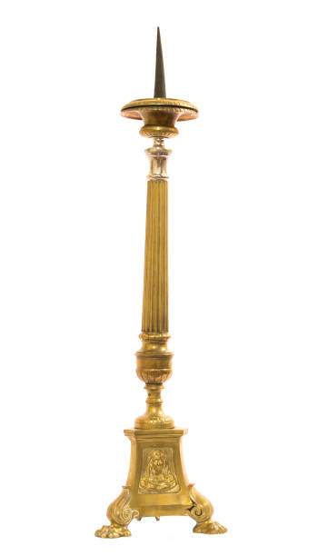 istock Brass engrave candle holder on white background 673829702