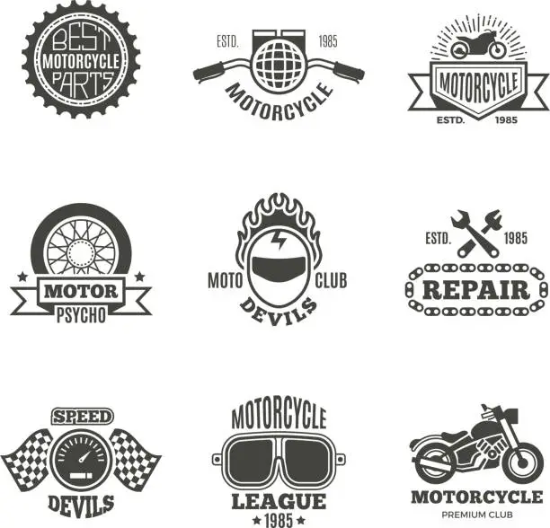 Vector illustration of Race, motorcycle, motorbike repair vector retro labels, logo, badges and emblems