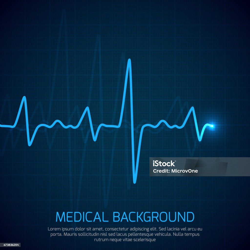 Vetor de saúde médica plano de fundo com eletrocardiograma de coração. Conceito de Cardiologia com diagrama taxa de pulso - Vetor de Ritmo Cardíaco royalty-free