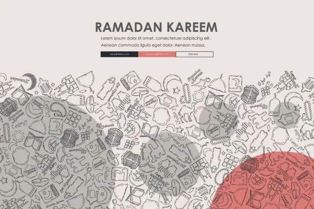 Vector illustration of ramadan Doodle Website Template Design