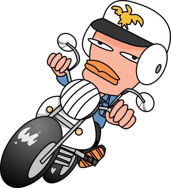 ilustrações, clipart, desenhos animados e ícones de cabeça de personagem grande - police police motorcycle pursuit motorcycle