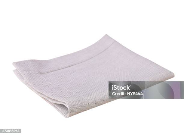 Kitchen Textile Cloth Folded Isolated On White Stock Photo - Download Image Now - Napkin, Front View, Side View