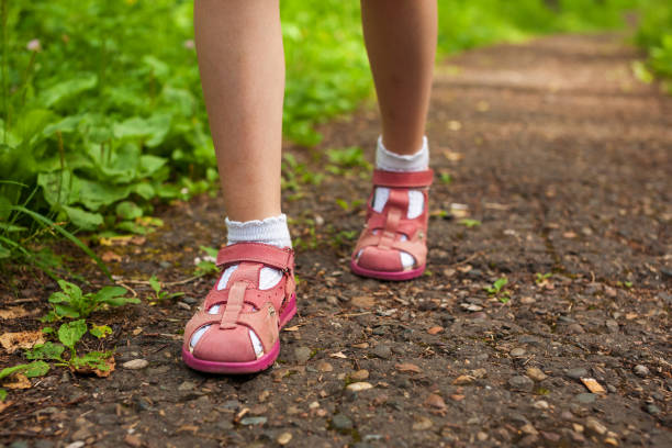 istock little girl legs in sandals walking on stony forest path 673847646