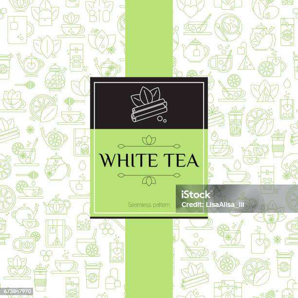 Tea Seamless Background With Thin Line Icons White Tea Pattern Stock Illustration - Download Image Now