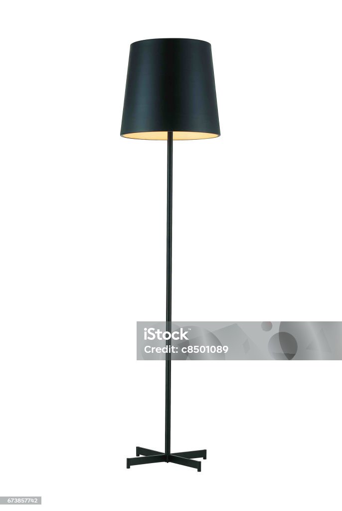 Black Tall Floor Lamp Black Tall Floor Lamp isolated on white background Floor Lamp Stock Photo